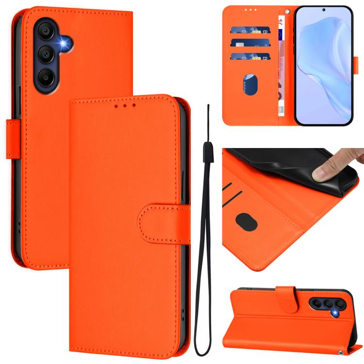 Funda de piel con textura de color liso y cordón para Samsung Galaxy A17 5G (naranja)