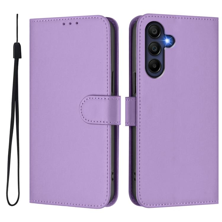 Funda de piel con textura de color liso y cordón para Samsung Galaxy A17 5G (morado lavanda)