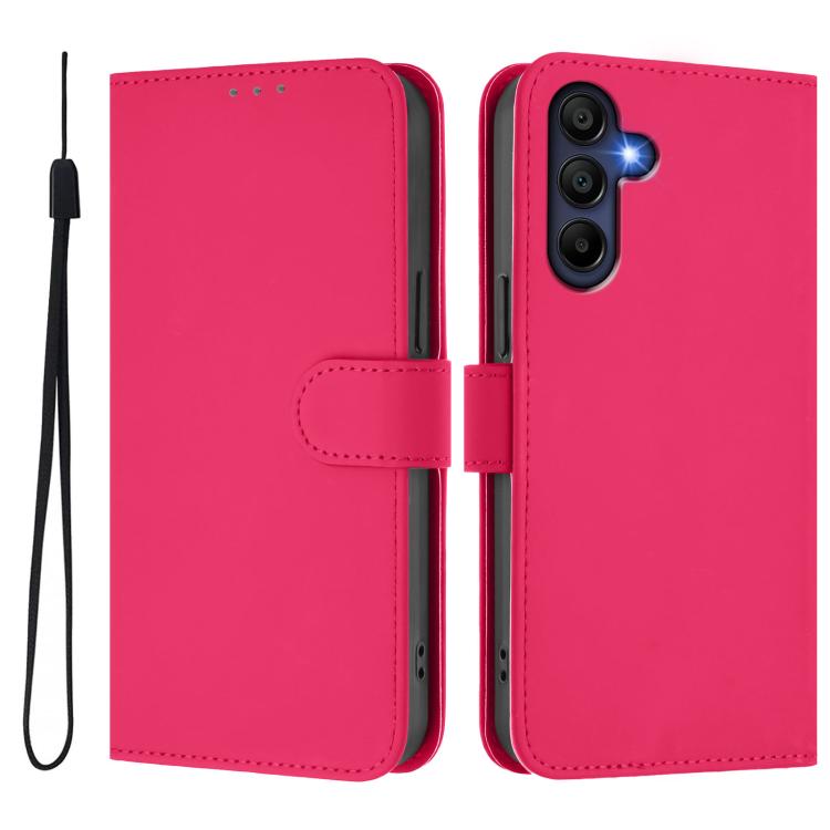Funda de piel con textura de color liso y cordón para Samsung Galaxy A17 5G (rosa y rojo)