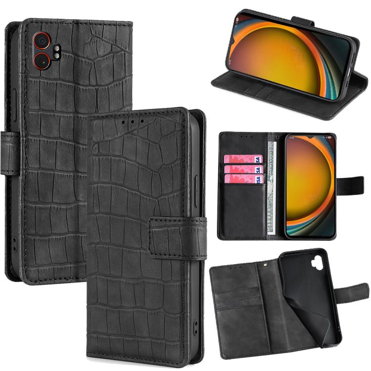 Funda de piel con cierre magnético y diseño de cocodrilo para Samsung Galaxy Xcover 7 Pro 5G (negra)