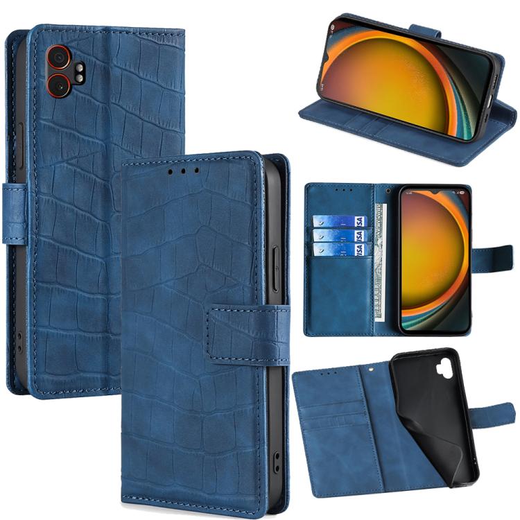 Funda de piel con cierre magnético y diseño de cocodrilo para Samsung Galaxy Xcover 7 Pro 5G (azul)