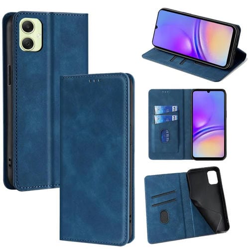 Funda de cuero magnética con textura de piel para Samsung Galaxy A05 4G (azul)