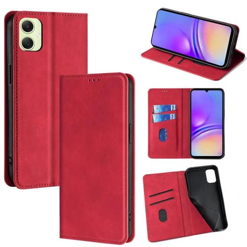 Funda de cuero magnética con textura de piel para Samsung Galaxy A05 4G (roja)