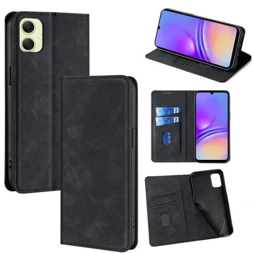 Funda de cuero magnética con textura de piel para Samsung Galaxy A05 4G (negro)
