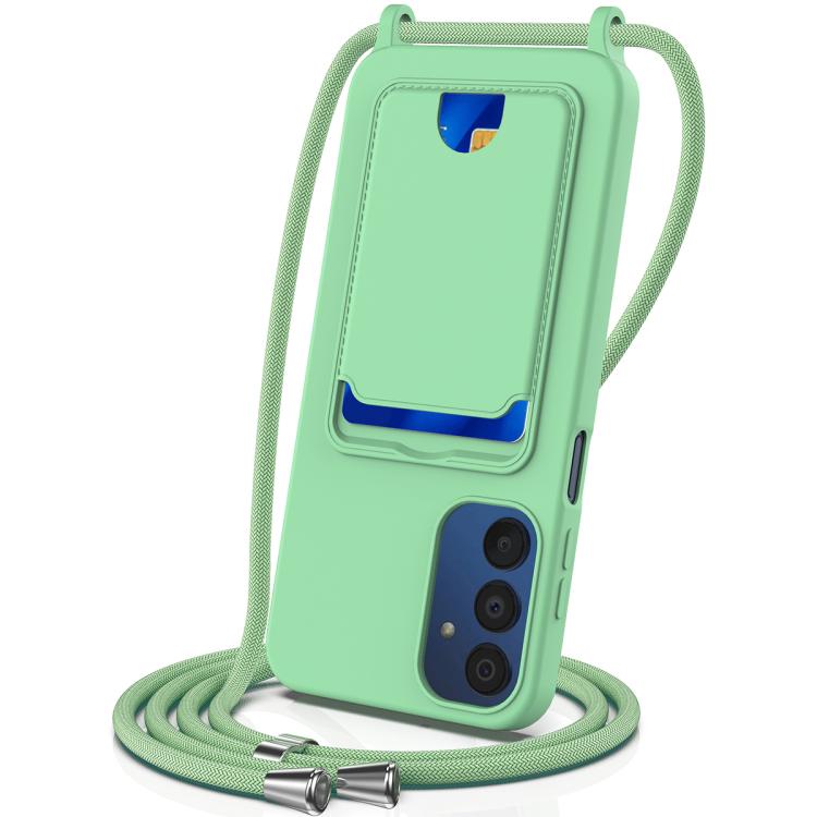 Funda de silicona líquida de color sólido con cordón para Samsung Galaxy A54 5G (verde)