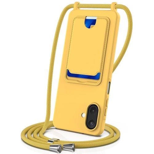 Funda de silicona lĂquida con cordĂłn para Samsung Galaxy A07 5G, color sĂłlido, con tarjetero integrado (amarilla)