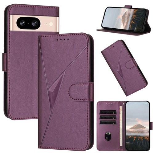 Funda de Cuero con Cierre de Hebilla y Diseño Triangular para Google Pixel 8 (Morado Oscuro)
