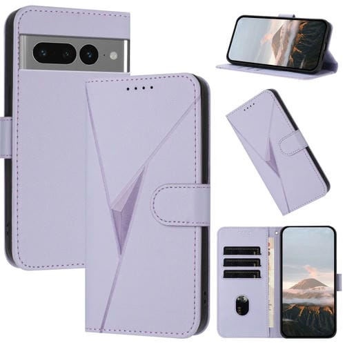 Funda de Cuero para Google Pixel 7 Pro con Cierre de Hebilla y Diseño Triangular (Morado Claro)