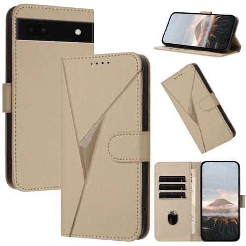 Funda de Cuero para Google Pixel 6A con Cierre de Hebilla y Diseño Triangular (Dorada)