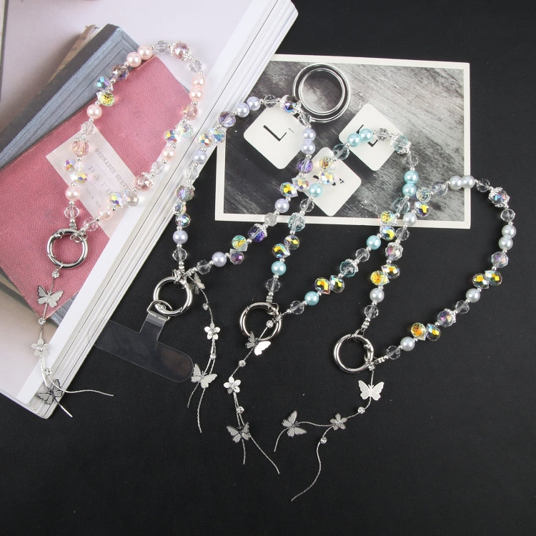 Pulsera de Aleación con Cuentas de Mariposa y Cordón Corto Antipérdida para Teléfono (Rosa)
