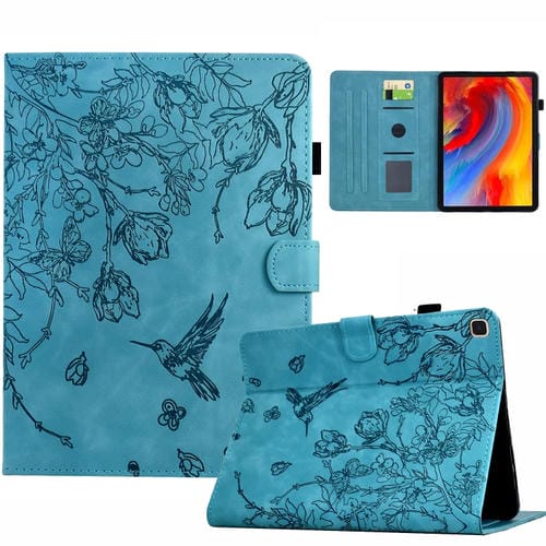 Funda para Tablet Samsung Galaxy Tab A7 10.4 T500 Cuero Inteligente Estampado Flores y Pájaros (Azul Claro)
