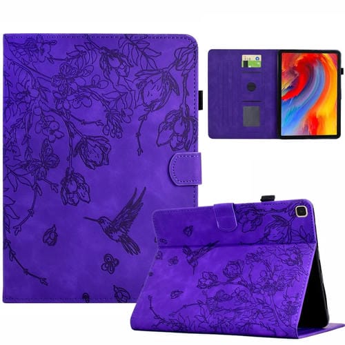 Funda de Piel para Tablet Samsung Galaxy Tab A 10.1 T510 Estampado Flores y Pájaros (Morado)