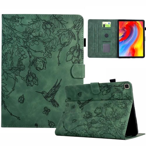 Funda de Piel para Tablet Samsung Galaxy Tab A 10.1 T510 Estampado Flores y Pájaros (Verde)