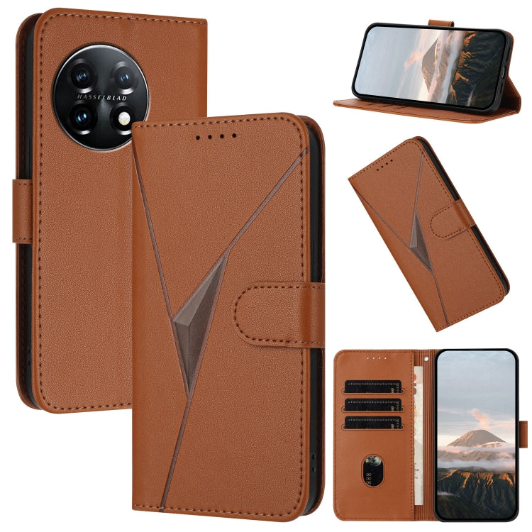 Funda de Cuero para OnePlus 11 con Cierre de Hebilla y Diseño Triangular (Marrón)