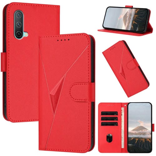 Funda de Cuero para OnePlus Nord Ce 5G con Cierre de Hebilla y Diseño Triangular (Rojo)