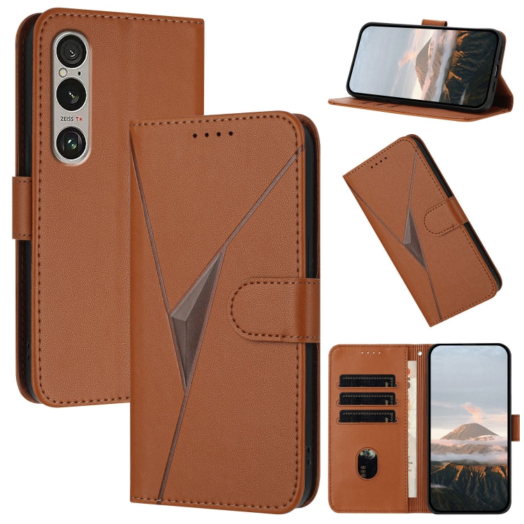 Funda de Cuero Sony Xperia 1 Vi con Cierre de Hebilla y Diseño Triangular (Marrón)