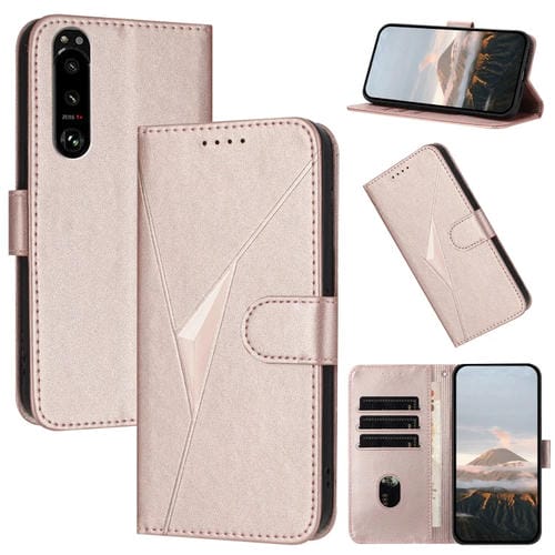 Estuche de Cuero con Hebilla y Diseño Triangular para Sony Xperia 5 III (Oro Rosa)