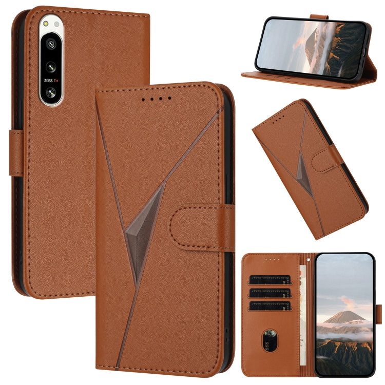 Funda de Cuero Sony Xperia 5 Iv con Cierre de Hebilla y Diseño Triangular (Marrón)