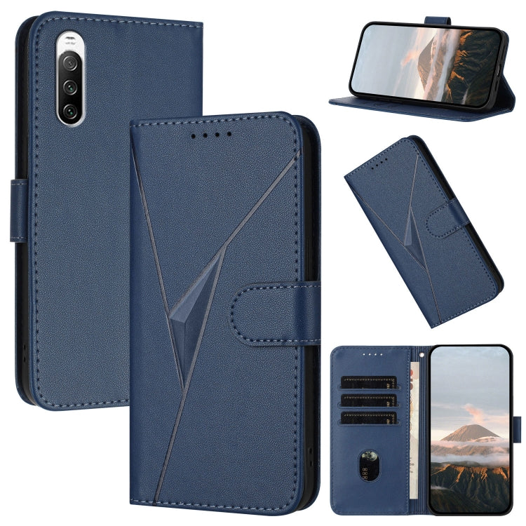 Estuche de Cuero Sony Xperia 10 III con Hebilla y Diseño Triángulos (Azul Real)
