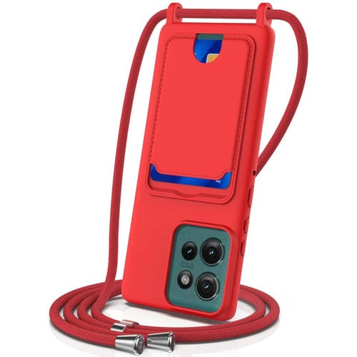 Funda Silicona Líquida con Cordón y Tarjetero para Motorola Edge 50 Neo (Rojo)