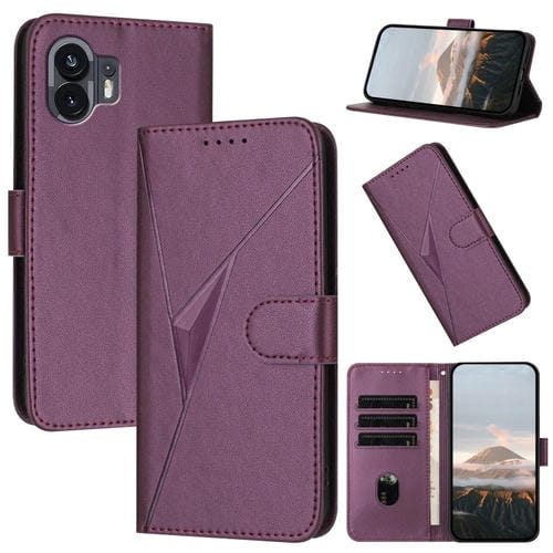 Estuche de Cuero con Hebilla y Diseño Triangular para Nothing Phone 2 (Morado Oscuro)