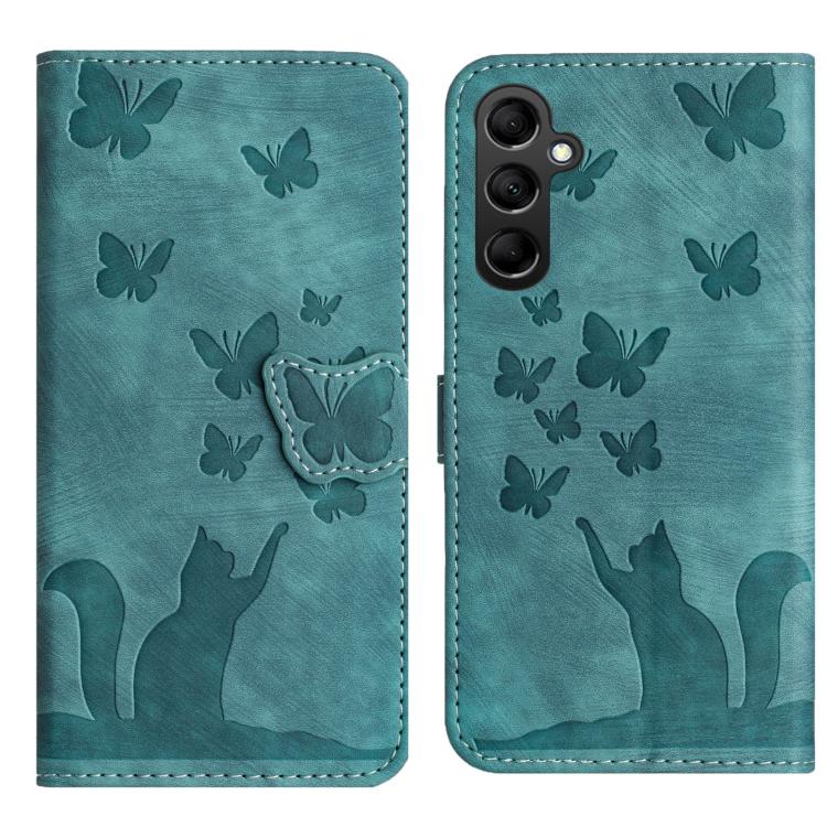 Funda de cuero con tapa y estampado de mariposa y gato para Samsung Galaxy S25 FE 5G (Wathet)