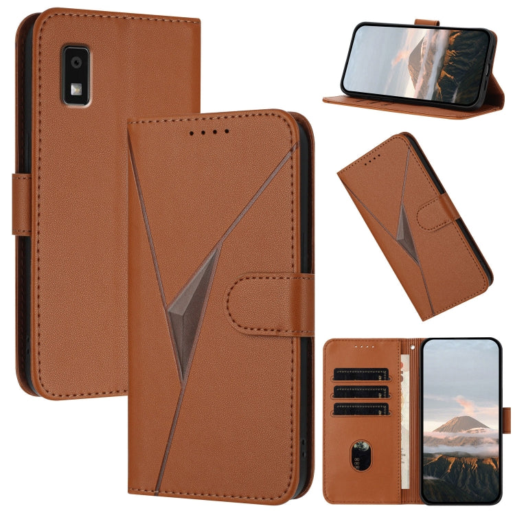 Funda de Cuero para Sharp Aquos Wish3 con Cierre de Hebilla y Diseño Triangular (Marrón)