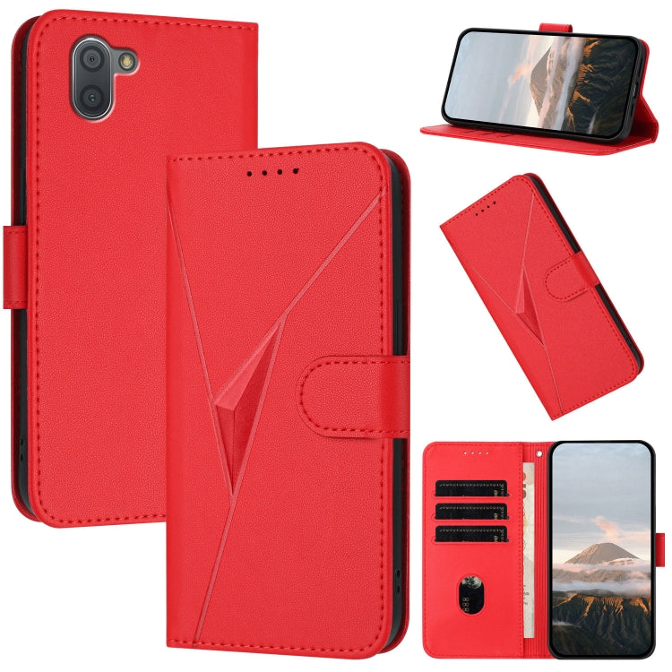 Funda de Cuero para Sharp Aquos R3 con Cierre de Hebilla y Diseño Triangular (Rojo)