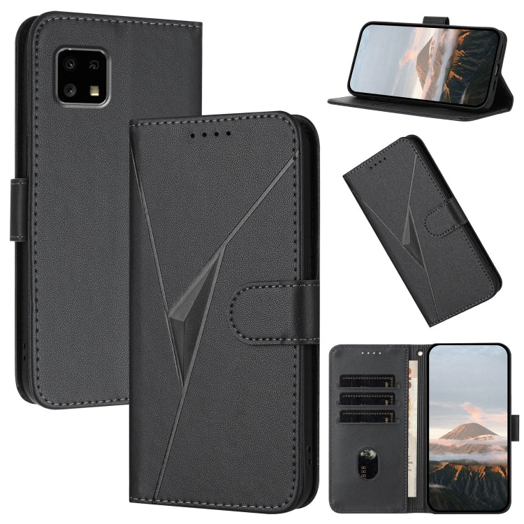 Funda de Cuero para Sharp Aquos Sense4 con Cierre de Hebilla y Diseño Triangular (Negra)