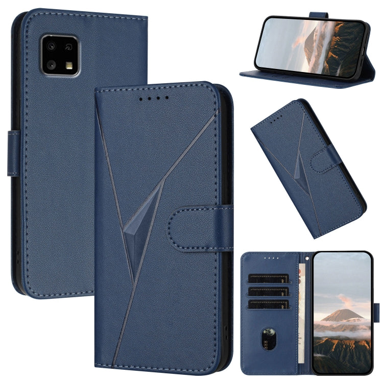 Funda de Cuero para Sharp Aquos Sense4 con Cierre de Hebilla y Diseño Triangular (Azul Real)