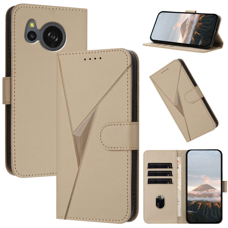 Funda de Cuero para Sharp Aquos Sense7 con Cierre de Hebilla y Diseño Triangular (Dorada)