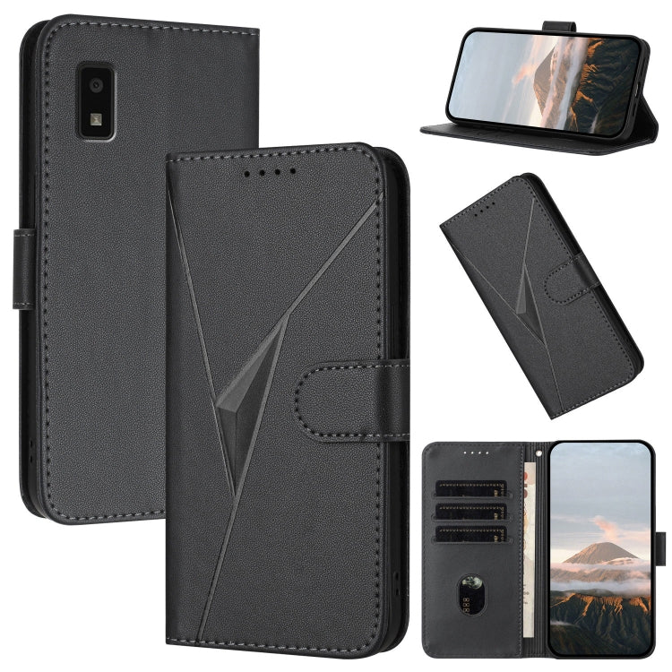 Funda de Cuero para Sharp Aquos Wish con Cierre de Hebilla y Diseño Triangular (Negro)