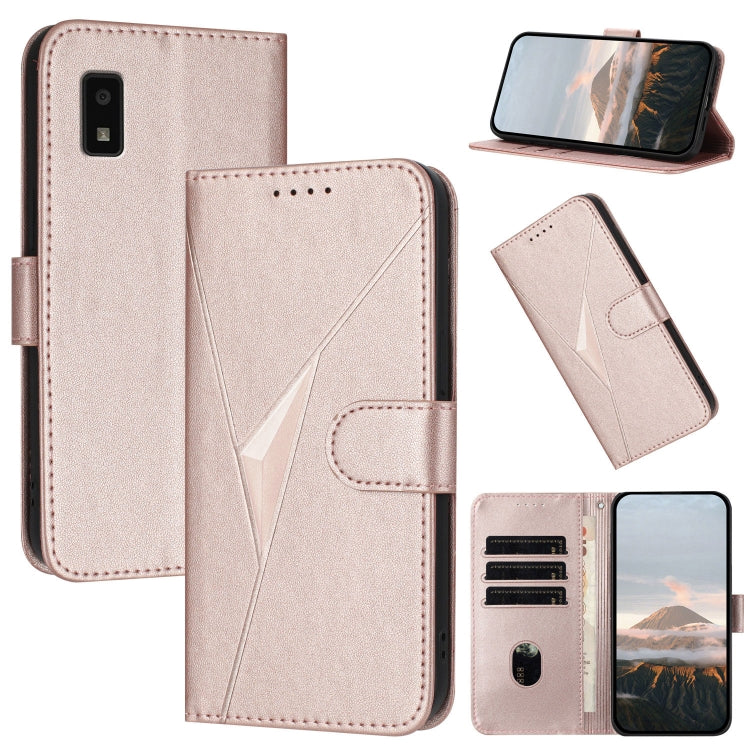 Funda de Cuero para Sharp Aquos Wish con Cierre de Hebilla y Diseño Triangular (Oro Rosa)