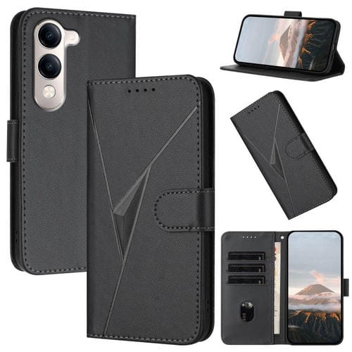 Funda de Cuero con Hebilla y Diseño Triangular para Vivo Y29S 5G / Y04 4G (Negro)