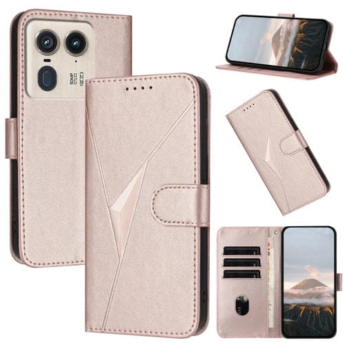 Funda de Cuero con Hebilla y Diseño Triangular para Motorola Edge 50 Ultra (Oro Rosa)