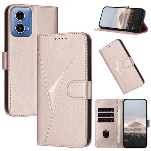 Funda de Cuero con Cierre de Hebilla y Diseño Triangular para Motorola Moto G34 (Oro Rosa)