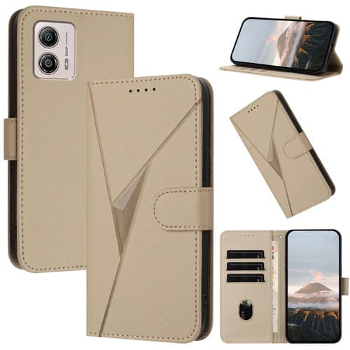 Funda de Cuero Motorola Moto G53 con Cierre de Hebilla y Diseño Triangular (Dorada)