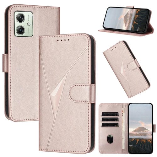Funda de Cuero con Cierre de Hebilla y Diseño Triangular para Motorola Moto G54 5G (Oro Rosa)