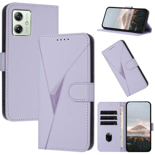 Funda de Cuero con Cierre de Hebilla y Diseño Triangular para Motorola Moto G54 5G (Morado Claro)