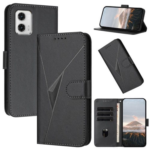 Funda de Cuero con Cierre de Hebilla y Diseño Triangular para Motorola Moto G73 (Negro)