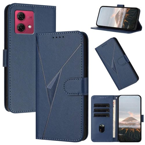 Funda de Cuero con Cierre de Hebilla y Diseño Triangular para Motorola Moto G84 5G (Azul Real)