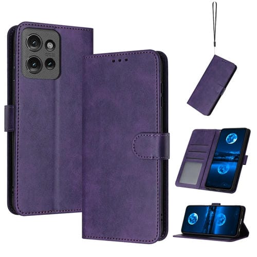Funda de Piel Sintética con Textura de Becerro para Motorola Edge 50 (Morado)