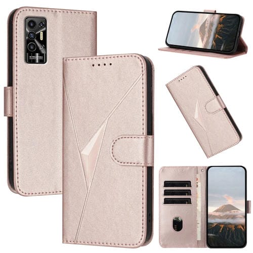 Funda de Cuero para Tecno Pova 2 con Cierre de Hebilla y Diseño Triangular (Oro Rosa)