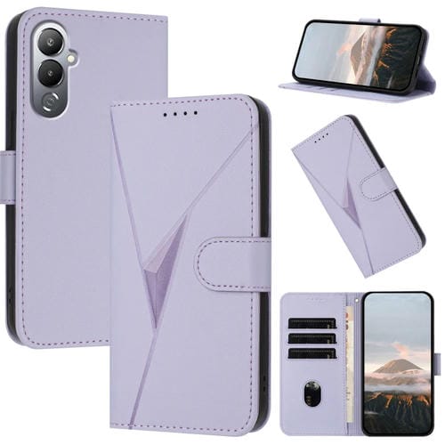 Funda de Cuero para Tecno Pova 4 con Cierre de Hebilla y Diseño Triangular (Morado Claro)