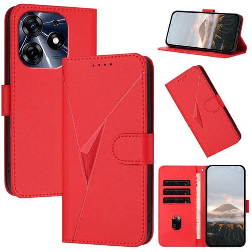 Funda de Cuero para Tecno Spark 10 Pro con Cierre de Hebilla y Diseño Triangular (Rojo)