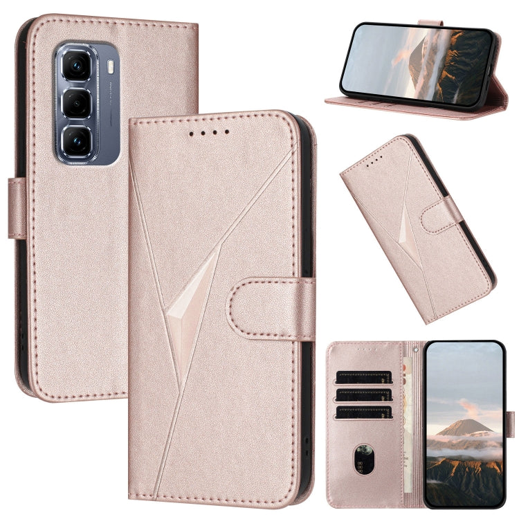 Funda de Cuero con Cierre de Hebilla y Diseño Triangular para Infinix Hot 50 Pro+ 4G (Oro Rosa)