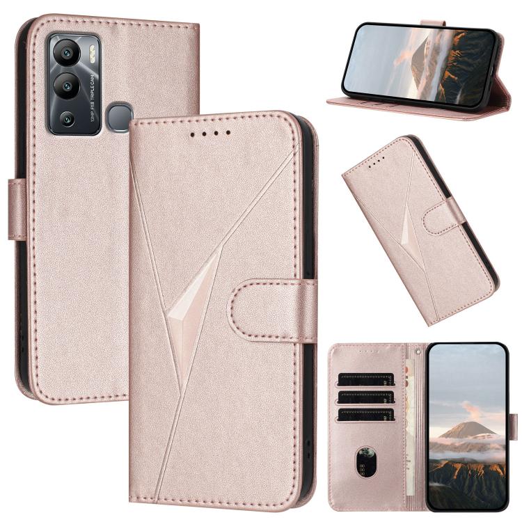 Funda de Cuero con Cierre de Hebilla y Diseño Triangular para Infinix Hot 12I (Oro Rosa)