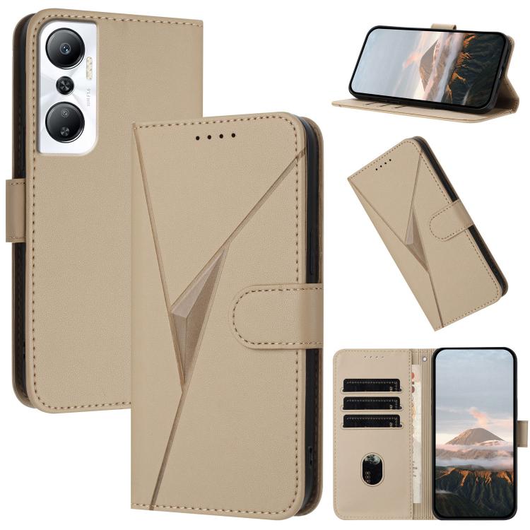 Funda de Cuero con Cierre de Hebilla y Diseño Triangular para Infinix Hot 20 4G (Dorada)