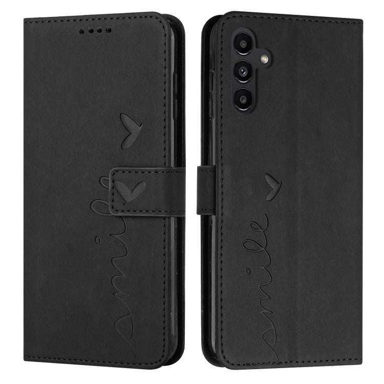 Funda de piel con relieve de corazón y cordón largo para Samsung Galaxy S25 FE 5G (negra)