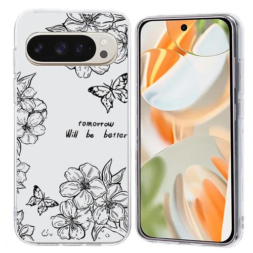 Funda TPU Google Pixel 9 con Patrón de Pintura Colorida Mariposa y Flor